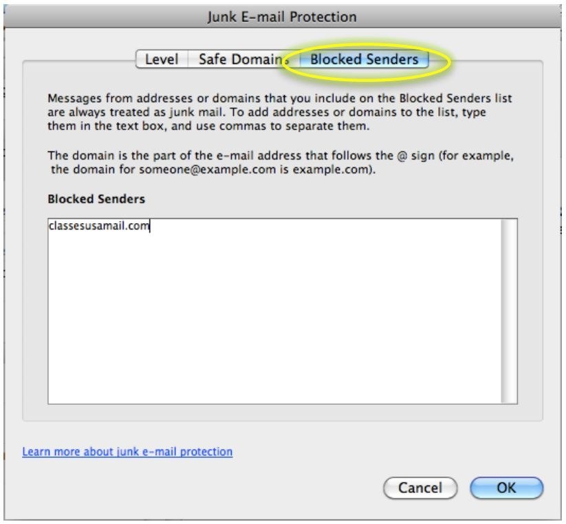 outlook for mac safe senders list